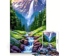 Mountain Waterfall Landscape with Stream Jigsaw Puzzles for Teenagers 1000 Pieces Fine Logic Toy Soft Relax Neat Edge Premium Gift (38x52cm)