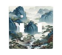 Mountain Waterfall Light Switch Cover Plates/Outlet Covers, Serene Blue Landscapes for Home Decor, Thermoplastic Wall Plates, Standard Size Double Toggle