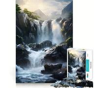 Mountain Waterfall Nature Jigsaw Puzzles for Adults1000 Pieces Intellect Toy Calming Play Quality Cut Wall Art Decor (38x52cm)