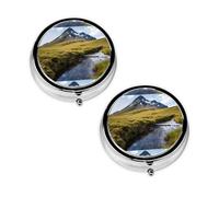 Mountain Waterfall Print Pill Box 3 Compartment Medicine Pill Case,Portable for Pocket Or Purse Pill Organizer Decorative Metal Medicine Vitamin Organizer Unique Gift
