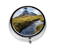 Mountain Waterfall Print Pill Box for Pocket Round Pill Box 3 Compartment Decorative Portable Travel Pill Holder Tablet Vitamin Organizer Mini Pill Case(2pcs)