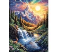 Mountain Waterfall Sunset 300 Piece Premium Jigsaw Puzzle Adult Jigsaws Brain Training Hobby Home Decor Winter Gift Unique Shaped Recycled Material 300 PCS
