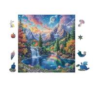 Mountain Waterfall with Rainbow 100 Piece Complete DIY Jigsaw Puzzle Collectors Mind Relaxation Educational Decorative Puzzle Gifts for Adults Recycled Cardboard 28x28cm