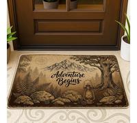 Mountain Welcome Door Mat, Nature Rustic Tree Lantern Fall Brown Washable Low Profile Decorative Doormat for House Office Outside Inside Entrance Decor 29x17 Inch