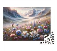Mountain Wildflower Field Jigsaw Puzzles Puzzles for Adults Kids. 1000 Piece Impossible Challenge Toy Educational Games Home Decoration for Educational Games Gifts 52x38cm/1000pcs