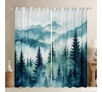 Mountain Window Curtains Blue Forest Nature Window Drapes,Rustic Woodland Pine Tree Landscape Window Treatments,Kids Boys Girls Room Decor,Grommet Top 2 Panel Set Bedroom Curtains, 46Wx72L inch