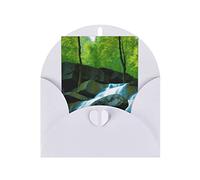 Mountain With Waterfall Print Blank Greeting Cards, Love Buttons, Pearl Paper Envelopes Suitable For Various Occasions - Anniversary Cards, Thank You Cards, Holiday Cards, Wedding Cards