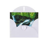 Mountain With Waterfall Print Blank Greeting Cards, Love Buttons, Pearl Paper Envelopes Suitable For Various Occasions - Anniversary Cards, Thank You Cards, Holiday Cards, Wedding Cards