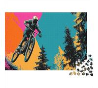 Mountainbike-Springen, Grüne Bäume Und Berge Jigsaw Puzzles Challenge Toy Educational Games Home Decoration for Adults& Teenager Age 14 Years Up 1000pcs (75x50cm)