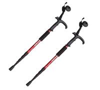 Mountaineering poles 4 sections telescopic Aluminium alloy Shock-absorbing curved handle hiking lightweight portable EVA grip Tungsten steel tip spring-loaded shock absorbers wrist