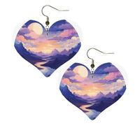 Mountains and Clouds Leather Earrings for Women Heart Earring Lightweight Dangle Drop Earring Set Jewelry Gift