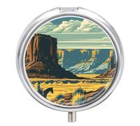 Mountains and Deserts Pill Box-3 Compartment Small Pill Case Travel Pill Box for Purse & Pocket Portable Daily Pill Organizer to Hold Supplements Vitamins