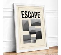 Mountains and Escape Minimalist Framed Wall Art Print A1 White