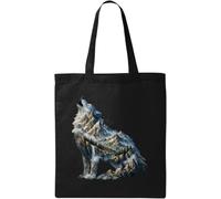 Mountains And Forest Form A Wolf Shape Natural Cotton Tote Bag Black