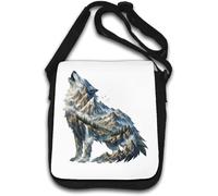 Mountains And Forest Form A Wolf Shape Shoulder Bag White