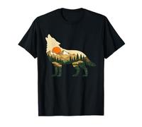 Mountains and Forest Silhouette Howling Wolf Nature T-Shirt