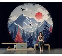 Mountains and Forests Photo Wallpaper -400 X 280 Cm Non-Woven Premium Fleece Wall Mural, Vinyl Record Elements Bedroom Living Room Decoration Poster