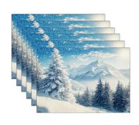 Mountains And Jungles Placemats For Dining Table, 30X45Cm Seasonal Winter Pine Trees In The Snow Washable Table Mats Set Of 2 For Kitchen Dining Decoration Mixed Colors