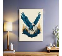 Mountains And Pine Forests Canvas Wall Art Flying eagle Framed 60 x 40 cm Contemporary Print Poster Modern Artwork Ready to Hang for Corridor Hallway Flat