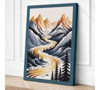 Mountains and River Japandi Canvas Wall Art Print 36x24 Inch