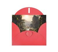 Mountains And Rivers Horizontal Holiday Card With Red Heart Shaped Envelope And Write Various Holiday Greetings