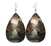 mountains and rivers Leather Earring. Stylish teardrop shape, perfect for women, and a great decorative choice for parties and holidays.