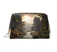 mountains and rivers Makeup Bag Women - Large CapacityTravel Cosmetic Bag PU Leather Zippered Pouch Portable Wide Open Organizer