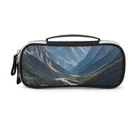 Mountains And Rivers Pencil Case with Handle, Large Capacity PU Leather Pencil Bag Office Organizer, Portable Cosmetic Bag for Travel, Home