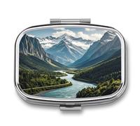 Mountains and Rivers Pill Case Travel Portable Pocket Pill Box 2 Compartment Medicine Case Large Capacity Daily Pill Cases Vitamin Organizer Medicine Organizer Small Pill Box