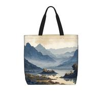 Mountains and Rivers Print Canvas Tote Bags for Women Reusable Grocery Bag Large Gym Canvas Cloth Pouch Portable Shopping Handbag with Inner Pocket