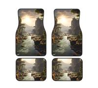 Mountains and Rivers Print Car Floor Mat Pads - Front Back Rugs All-Weather Auto Foot Mat Set of 4 Pieces, for Women Men