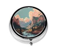 Mountains and Rivers Print Personalised Portable Pillbox with,Mini Pillbox Compact and Convenient Pill Organiser for Storing and Organising Pills