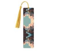 Mountains and Rivers Print Wooden Bookmark â€“ Ideal Book Lovers with Tassel for Hardcover Books, Notebooks