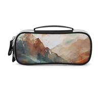 Mountains And Sun Pencil Case with Handle, Large Capacity PU Leather Pencil Bag Office Organizer, Portable Cosmetic Bag for Travel, Home