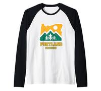 Mountains and Trees Inside Oregon Map Portland Outdoor Retro Raglan Baseball Tee
