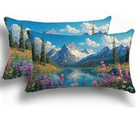 Mountains And Waters Cushion Covers Set of 2 Corduroy Decorative Square Paesaggio Pillowcase with Invisible Zip Pillow Covers 40x80cm Linen Square Throw Pillow Case Decorative Cushion Decor F0A-194