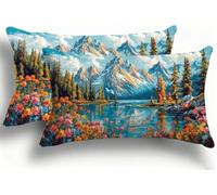 Mountains And Waters Cushion Covers Set of 2 Corduroy Decorative Square Vista 1 Pillowcase with Invisible Zip Pillow Covers 25x50cm Velvet Square Throw Pillow Case Decorative Cushion Home Decor F0A191
