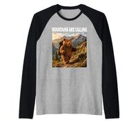 Mountains are Calling Bear Hiking Funny Hiker Adventure Raglan Baseball Tee