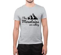 Mountains are Calling Me and I Must Go Mountains Hiking Camping T-Shirt (Grey, Small)