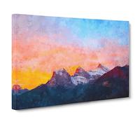 Mountains at Dusk in Canada Canvas Print | Gallery Wrapped 30mm Frame Wall Art | 30x20 inches | Ready to Hang | Abstract Landscape Picture | Living Room Bedroom Lounge Office