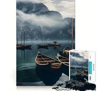 Mountains at Lake Boats 1000 Pieces Jigsaw Puzzles for Adults Clear Logic Toy Relaxing Fun Perfect Cut Elegant Gift (38x26cm)