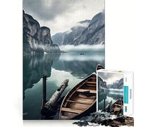 Mountains at Lake Boats Jigsaw Puzzle for Adults 1000 Pieces Intellect Toy Peaceful Fun Precise Cut Santa Wish List (38x26cm)