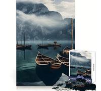Mountains at Lake Boats Jigsaw Puzzles for Adults1000 Piece Mind Exercise Toy Indoor Fun Precision Cut (38x52cm)