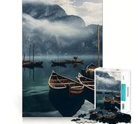 Mountains at Lake Boats Jigsaw Puzzles for Adults1000 Piece Mind Exercise Toy Indoor Fun Precision Cut (38x52cm)