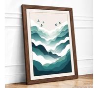 Mountains at Stillness Minimalist Framed Wall Art Print A1 (84.1×59.4cm) Walnut, Wall Decor for Living Room, Bedroom, Office & Home, Ready to Hang, Art Gift