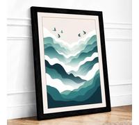 Mountains at Stillness Minimalist Framed Wall Art Print A2 (59.4×42cm) Black, Wall Decor for Living Room, Bedroom, Office & Home, Ready to Hang, Art Gift
