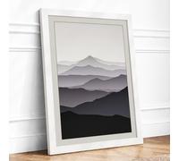 Mountains at Stillness Minimalist Framed Wall Art Print A2 White