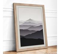 Mountains at Stillness Minimalist Framed Wall Art Print A4 (29.7×21cm) Oak, Wall Decor for Living Room, Bedroom, Office & Home, Ready to Hang, Art Gift