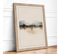 Mountains at Stillness Scandinavian Framed Wall Art Print A1 (84.1×59.4cm) Oak, Wall Decor for Living Room, Bedroom, Office & Home, Ready to Hang, Art Gift