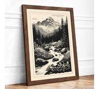 Mountains at Stillness Scandinavian Framed Wall Art Print A1 (84.1×59.4cm) Walnut, Wall Decor for Living Room, Bedroom, Office & Home, Ready to Hang, Art Gift